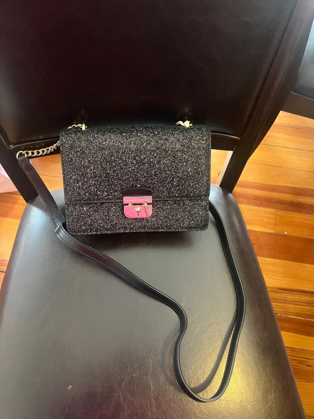 kate spade Black Glitter Crossbody with button lock closure